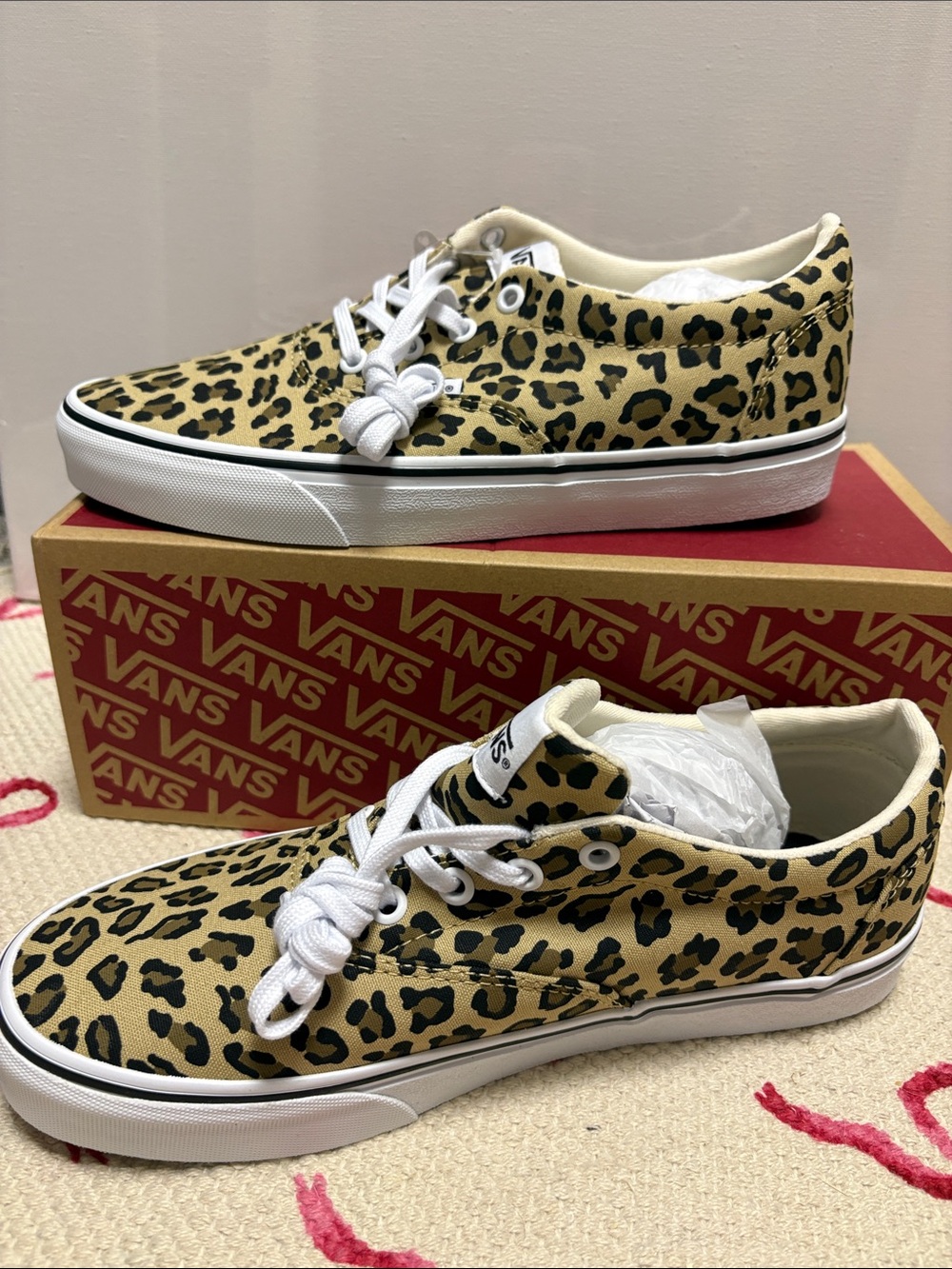 Vans Women’s Leopard Print Low-Top Sneakers - Tan/Black
